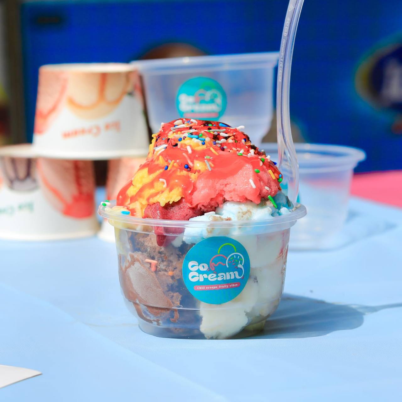 Ice Cream with Toppings and Sauce Cup