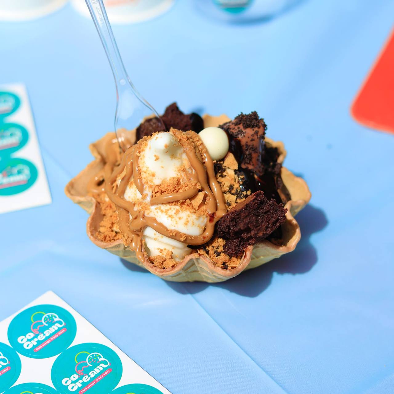 Ice Cream with Brownies, Candies and Extra Sauce